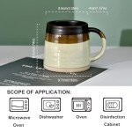 Rustic Coffee Mug, Ceramic Mug Wide Bottom 13 Ounce with Reactive Glaze, Dishwasher and Microwave Safe, Unique for Daily Use, Coffee Tone
