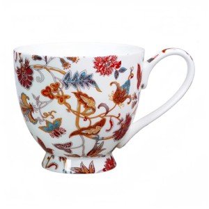 LanHong 16 oz Floral Mugs Bone Porcelain Coffee Tea Cup Cute Coffee Mug Gift for Friend Colleague Dad Mom (Red)