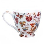 LanHong 16 oz Floral Mugs Bone Porcelain Coffee Tea Cup Cute Coffee Mug Gift for Friend Colleague Dad Mom (Red)