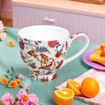 LanHong 16 oz Floral Mugs Bone Porcelain Coffee Tea Cup Cute Coffee Mug Gift for Friend Colleague Dad Mom (Red)