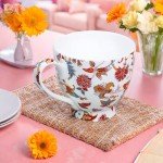 LanHong 16 oz Floral Mugs Bone Porcelain Coffee Tea Cup Cute Coffee Mug Gift for Friend Colleague Dad Mom (Red)