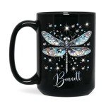 Customized Elegant Dragonfly Design Mug, Personalized Nature Inspired Ceramic Cup, Insect Themed Coffee Mug 11oz 15oz, Custom Name Black Cup With Dragonfly, Beautiful Dragonfly Mug