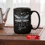 Customized Elegant Dragonfly Design Mug, Personalized Nature Inspired Ceramic Cup, Insect Themed Coffee Mug 11oz 15oz, Custom Name Black Cup With Dragonfly, Beautiful Dragonfly Mug