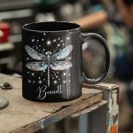 Customized Elegant Dragonfly Design Mug, Personalized Nature Inspired Ceramic Cup, Insect Themed Coffee Mug 11oz 15oz, Custom Name Black Cup With Dragonfly, Beautiful Dragonfly Mug