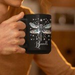 Customized Elegant Dragonfly Design Mug, Personalized Nature Inspired Ceramic Cup, Insect Themed Coffee Mug 11oz 15oz, Custom Name Black Cup With Dragonfly, Beautiful Dragonfly Mug