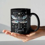 Customized Elegant Dragonfly Design Mug, Personalized Nature Inspired Ceramic Cup, Insect Themed Coffee Mug 11oz 15oz, Custom Name Black Cup With Dragonfly, Beautiful Dragonfly Mug