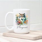 Wolf Floral Illustration Coffee Mug, Personalized Wilderness Animal Cup with Name, Wolf Enthusiast Gift, Artistic Ceramic Mug 11oz/15oz, Nature-Inspired Kitchenware, Unique Wolf Art Mug