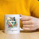 Wolf Floral Illustration Coffee Mug, Personalized Wilderness Animal Cup with Name, Wolf Enthusiast Gift, Artistic Ceramic Mug 11oz/15oz, Nature-Inspired Kitchenware, Unique Wolf Art Mug