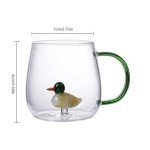 QIANSHENG 3D Coffee Mug Borosilicate Glass Cute Animal Inside Cup Cartoon Figurine Teacup for Women Men, 13.5oz