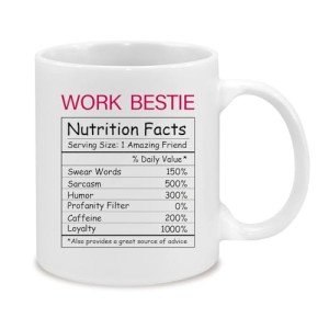 Silkwishes Work Besties Gifts for Women Work Bestie Mug 11Oz Funny Nutrition Facts Coffee Cup for Coworkers Birthday Women Day Goodbye Gifts for Coworkers