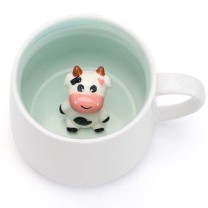 WDAGEOT Cute Cow Ceramic Coffee Mug Hidden 3D Animal In Cup Ideal Creative Holiday Gifts Christmas Gifts and Birthday Gifts for Animal Lovers Family Kids Friends Colleagues 12OZ (Black and White)