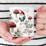 Gnome Cottagecore Cozy Hygge Coffee Mug, Cute Whimsical Woodland Mushroom Nature Cup (11oz)