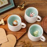 WDAGEOT Cute Cow Ceramic Coffee Mug Hidden 3D Animal In Cup Ideal Creative Holiday Gifts Christmas Gifts and Birthday Gifts for Animal Lovers Family Kids Friends Colleagues 12OZ (Black and White)