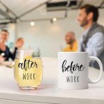 Futtumy Before Work After Work Gift Set 11oz Coffee Mug 17oz Stemless Wine Glass 2oz Shot Glass Set for Boss Coworker Manger Leader Employee, Office Gifts Bosses Day Gifts Christmas Gift for Women