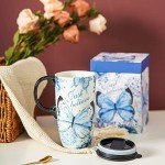 Topadorn Ceramic Mug Coffee Cup with Lid and Matching Box,17oz.Butterfly,Just Believe