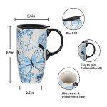 Topadorn Ceramic Mug Coffee Cup with Lid and Matching Box,17oz.Butterfly,Just Believe