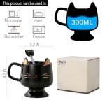 Yuwu Cute Cat Mug for Cat Lovers - Ceramic Coffee Mug Cup with Spoon, Perfect for Cat-Loving Girls and Christmas Gifts (Black)
