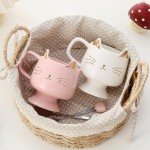 Yuwu Cute Cat Mug for Cat Lovers - Ceramic Coffee Mug Cup with Spoon, Perfect for Cat-Loving Girls and Christmas Gifts (Black)