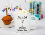 This Is Bob Funny Stickman Figure Coffee Mug - Bob Has No Arms Adult Humor Mug for Him Husband Boyfriend Gift Idea - Hilarious Birthday Presents for Office Coworker or Dad - 11 oz White Novelty Cup