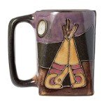 Mara Stoneware Teepee Native American Campfire Design 12oz Handcrafted Coffee Tea Mug