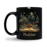 Customized Nature Inspired Coffee Mug 11oz Or 15oz, Personalized Name Black Cup Gift For Nature Lovers, Custom Beautiful Book With Forest Ceramic Mug, Book Enthusiasts Keepsake Cup