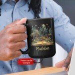 Customized Nature Inspired Coffee Mug 11oz Or 15oz, Personalized Name Black Cup Gift For Nature Lovers, Custom Beautiful Book With Forest Ceramic Mug, Book Enthusiasts Keepsake Cup