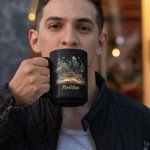 Customized Nature Inspired Coffee Mug 11oz Or 15oz, Personalized Name Black Cup Gift For Nature Lovers, Custom Beautiful Book With Forest Ceramic Mug, Book Enthusiasts Keepsake Cup