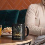 Customized Nature Inspired Coffee Mug 11oz Or 15oz, Personalized Name Black Cup Gift For Nature Lovers, Custom Beautiful Book With Forest Ceramic Mug, Book Enthusiasts Keepsake Cup