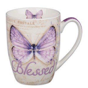 Christian Art Gifts Botanic Purple Butterfly Ceramic Coffee Mug Inspirational Coffee Cup for Women & Men 12 oz. Lead-free Microwave and Dishwasher Safe Coffee Mug with Bible Verse: Blessed - Jer. 17:7