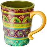 Tunisian Sunset 18 oz. Ceramic Mugs, Set of 4 – Multicolor Boho Coffee & Tea Cups with Bold Folk Art Patterns, Microwave & Dishwasher Safe, Eclectic Kitchen Gift Set for Beverage Lovers