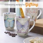 Christian Art Gifts Botanic Purple Butterfly Ceramic Coffee Mug Inspirational Coffee Cup for Women & Men 12 oz. Lead-free Microwave and Dishwasher Safe Coffee Mug with Bible Verse: Blessed - Jer. 17:7