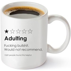 Adulting 1-Star Review Funny Coffee Mug - Funny Adult Humor Gag Gift Idea for Men, Him, Husband Wife - Hilarious Birthday Present for Best Friend, Coworker, Men and Women - 11 oz White Tea Cup