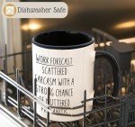 HomeBee Work Forecast Coffee Mug | Funny Coworkers Gifts for Men & Women | Ceramic Office Tea Cup | Boss, Employer, Bestfriend Gag Gifts for Birthdays, Thanksgiving | 11 oz (White - Black)
