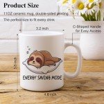 XQLZY Energy Saving Mode Sloth Funny Coffee Mug, Cute Work, Lazy Mode Mug, Humorous Sarcastic Office Gifts for Men Women Friend Coworker Boss Sloth Lover, Gifts for Woman Sister BFF
