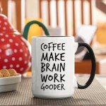 Veracco Coffee Make Brain Work Gooder Mug Funny Coffee Lover Gift Humorous Idea Family Friends Birthday Presents Sarcastic Office Tea Cup Caffeine Addict Brain Booster Gooder Vibes