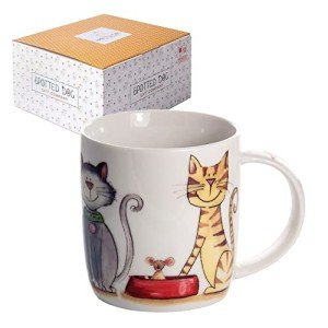 SPOTTED DOG GIFT COMPANY Cat Mug, Single Coffee Mug, Animal Themed Ceramic Tea Cup for Hot Drinks, Microwave Dishwasher Safe, Cute Kitchen Gifts for Cat Lovers - 12oz