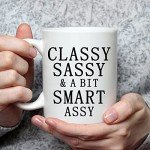 Funny Coffee Mug Classy Sassy and A Bit Smart Assy Coffee Mugs for Women Birthday White Elephant Christmas Inspirational Gifts for Friends Coworkers Family 11 Ounce White