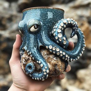 Ocean Creature Octopus Mug,3D Octopus Sea Turtles Mermaids Whales Dolphin Funny Ceramic Mugs,Handmade Octopus Shaped Statue Cup Coffee Mug Decorate,for Sea Lovers and Coffee Addicts Alike (#A)