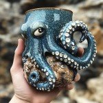 Ocean Creature Octopus Mug,3D Octopus Sea Turtles Mermaids Whales Dolphin Funny Ceramic Mugs,Handmade Octopus Shaped Statue Cup Coffee Mug Decorate,for Sea Lovers and Coffee Addicts Alike (#A)