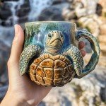 Ocean Creature Octopus Mug,3D Octopus Sea Turtles Mermaids Whales Dolphin Funny Ceramic Mugs,Handmade Octopus Shaped Statue Cup Coffee Mug Decorate,for Sea Lovers and Coffee Addicts Alike (#A)