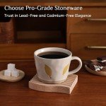 LINVIA Leaf Mug, 11 oz Ceramic Coffee Cup for Tea Latte Cappuccino, Cute Unique Stoneware Teacup with Handle (Set of 2, Yellow and Brown)
