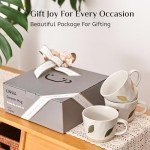 LINVIA Leaf Mug, 11 oz Ceramic Coffee Cup for Tea Latte Cappuccino, Cute Unique Stoneware Teacup with Handle (Set of 2, Yellow and Brown)