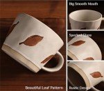 LINVIA Leaf Mug, 11 oz Ceramic Coffee Cup for Tea Latte Cappuccino, Cute Unique Stoneware Teacup with Handle (Set of 2, Yellow and Brown)