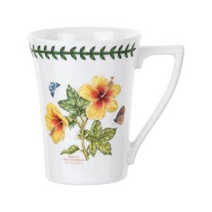 Portmeirion Botanic Garden 12oz Mandarin Mug, Hibiscus - Floral English Mug, Made in England - Fine Earthenware Coffee Cup - Dishwasher, Microwave, Freezer, Oven Safe - Cottagecore Drinkware