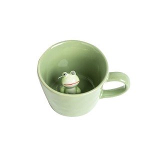 DIHOclub Frog Coffee Cup Hidden 3D Animal Inside Mug,Garden series Handmade Figurine Mugs 12OZ(Green)