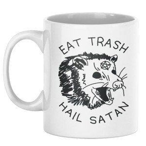 LookHUMAN Ceramic Hail Satan Coffee Mug - Possum Coffee Mugs Adult Humor, Meme Cup & Atheist Gifts, Double-sided Print Dark Humor Coffee Cup, Dishwasher Safe Novelty Coffee Mugs, Fun Coffee Cups, 11oz