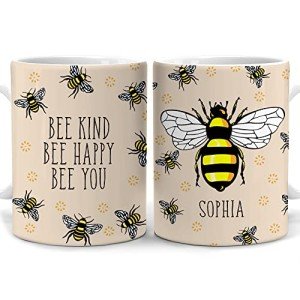 Hyturtle Personalized Motivation Bee Kind Bee Happy 11oz White Ceramic Coffee Tea Mug, Gifts For Beekeepers, Nature Lovers, Family Friends, On Birthday, Holiday