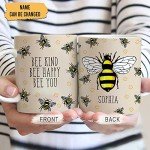 Hyturtle Personalized Motivation Bee Kind Bee Happy 11oz White Ceramic Coffee Tea Mug, Gifts For Beekeepers, Nature Lovers, Family Friends, On Birthday, Holiday
