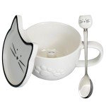 Koolkatkoo Cute Cat mugs Ceramic Cup - Coffee Mug with Lid and Spoon, Animals Hidden inside, Gifts for Cat Lovers, Birthday Thanksgiving Present, 10oz White