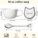 Koolkatkoo Cute Cat mugs Ceramic Cup - Coffee Mug with Lid and Spoon, Animals Hidden inside, Gifts for Cat Lovers, Birthday Thanksgiving Present, 10oz White